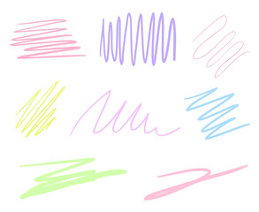 Hand drawn chaotic shapes and underlines on white. Abstract backgrounds with array of lines. Stroke chaotic patterns. Colorful illustration. Sketchy elements for posters and flyers