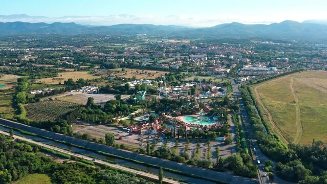 Aqua park in Frejus aerial shot sunny day France