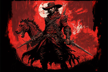 cowboy gunslinger monster hunter illustration
