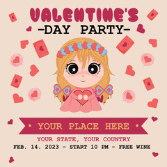 party invitation valentine's day with cute cupid