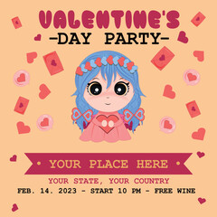 party invitation valentine's day with cute cupid