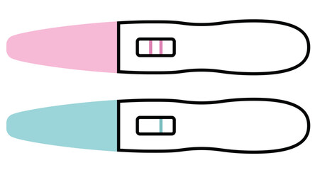 icons of  pregnancy tests, vector illustration, positive pregnancy test, negative pregnancy test, pink, blue, transparent background