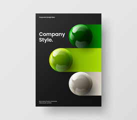 Simple book cover A4 vector design layout. Bright 3D spheres corporate brochure template.