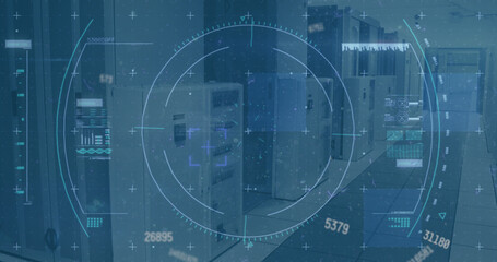 Image of scope scanning and data processing over empty office