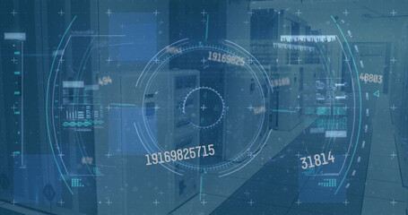 Image of scope scanning and data processing over empty office