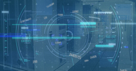 Image of scope scanning and data processing over empty office