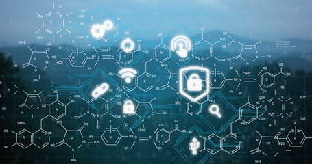 Image of padlock icon and network of connections over blue background