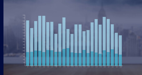 Image of financial graph over cityscape