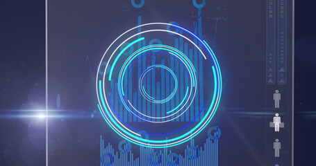 Image of processing circle and moving light on scientific graph