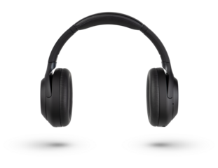 Headphones isolate on white. Wireless headphones in black, high quality, isolated on a white background, for advertising or product catalog