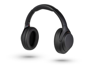 Headphones isolate on white. Wireless headphones in black, high quality, isolated on a white...