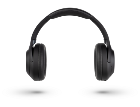 Headphones isolate on white. Wireless headphones in black, high quality, isolated on a white background, for advertising or product catalog