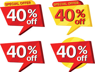 40% off. label set of different styles of special offer sale.