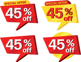 45% off. label set of different styles of special offer sale.