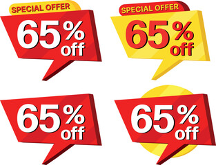 65% off. label set of different styles of special offer sale.