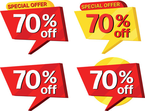 70% off. label set of different styles of special offer sale.