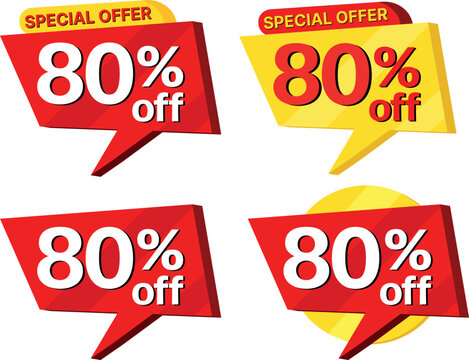 80% off. label set of different styles of special offer sale.