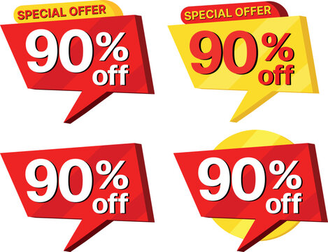 90% off. label set of different styles of special offer sale.