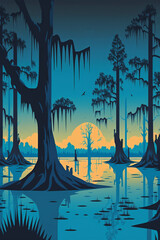 silhouette of a mangrove swamp landscape - generative AI - obrazy, fototapety, plakaty