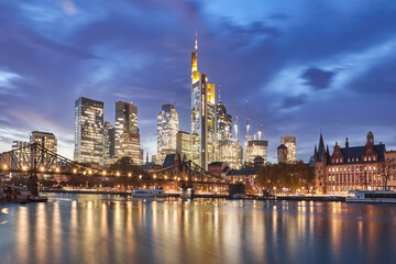Fototapeta na wymiar Night shot of the skyline of Frankfurt, Germany.