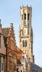 
tower Belfry of Bruges on the Markt in the city of Bruges in Belgium