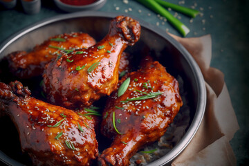 illustration of Korean deep fried chicken with sweet and spicy sauce