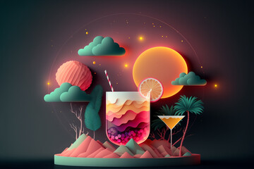 paper craft style illustration of cocktail in night party theme