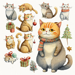 Whimsical Christmas cat Collection - generative AI