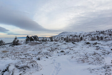 Sunset winter view of Vitosha Mountain, Bulgaria