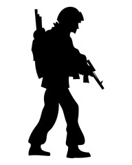 vector silhouette of a soldier in armor with a machine gun. EPS 8