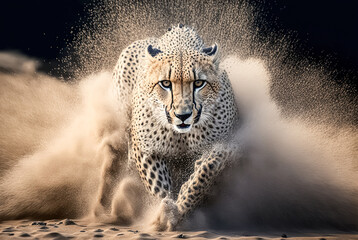 Cheetah  stalking fro prey on savanna, digital art
 - obrazy, fototapety, plakaty