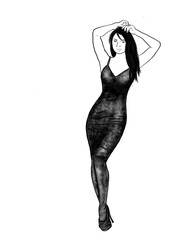 model in black dress
