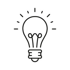 Lightbulb Idea Concept Line Icon. Light Bulb Bright, Creative Solution and Innovation Pictogram. Efficient Electric Low Energy Lightbulb Outline Sign. Editable Stroke. Isolated Vector Illustration