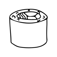 Sushi with seafood or fish. Makizushi or Futumaki. Asian cuisine. Vector illustration isolated on white background