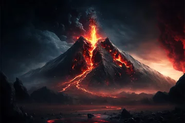 Fotobehang Generative AI illustration of Mount Doom volcano in Mordor © Mikolaj Niemczewski