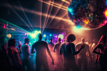 Fototapeta na wymiar Generative AI illustration of disco party