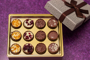 Chocolate candies and gift box