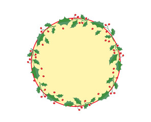 Ilex Zweige im Kranz mit Ilex Beeren,
Vektor Illustration isoliert auf weißem blanko Hintergrund 
