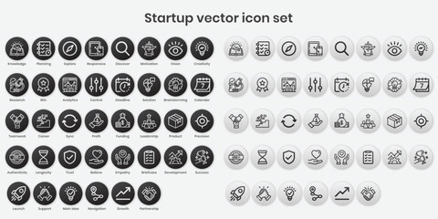 Startup vector icon set. black and white icon series in line style.