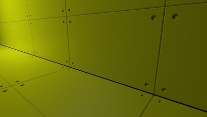 Yellow painted scratch wall and floor on spot lighting background. Concept 3D CG of struggles of solitude in the concrete jungle, challenging unresolved issues and triumph of the lone wolf in society.