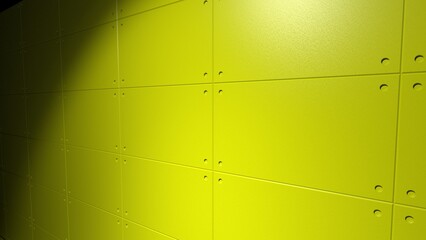 Yellow painted scratch wall and floor on spot lighting background. Concept 3D CG of struggles of solitude in the concrete jungle, challenging unresolved issues and triumph of the lone wolf in society.