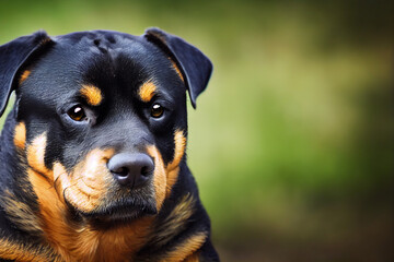 formidable rottweiler dog breed on green nature background, generative AI