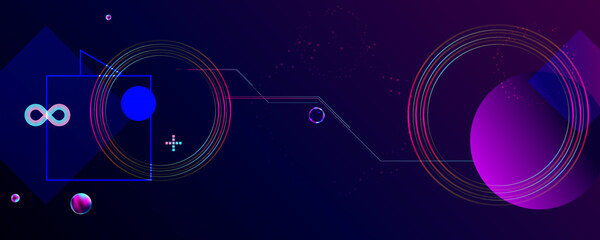 Dark retro futuristic cyberpunk elements abstraction background cosmos synthwave vaporwave retrowave glitch circle with blue and pink glows