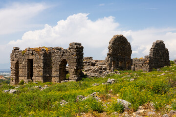Naklejka premium Roman Baths of Sillyon acropolis. Ancient remains near town of Serik, Antalya Province, Turkey.