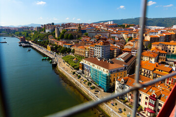 View of Portugalete from Vizcaya Bridge bridge in Spain, crossing the River