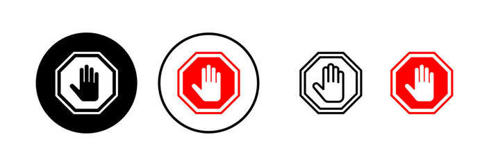 Stop icon vector illustration. stop road sign. hand stop sign and symbol. Do not enter stop red sign with hand