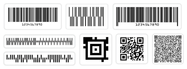 Set of various barcode label or scan barcode bars supermarket or retail pricing bar label sticker. eps vector