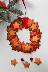 Christmas gingerbread wreath on light background