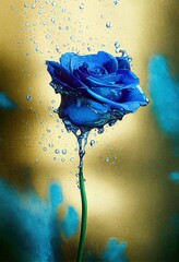 Blue rose covered in metallic gold
