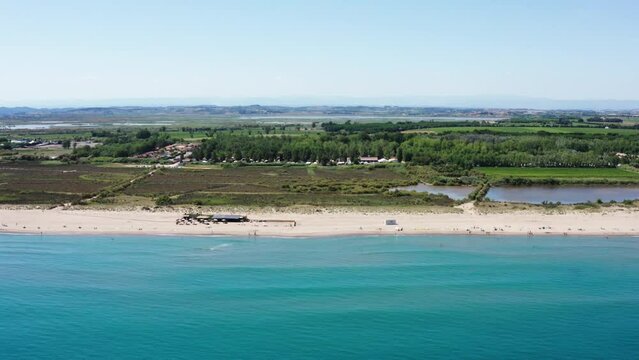 Valras plage vacaction destination Occitanie aerial view beach and camping 